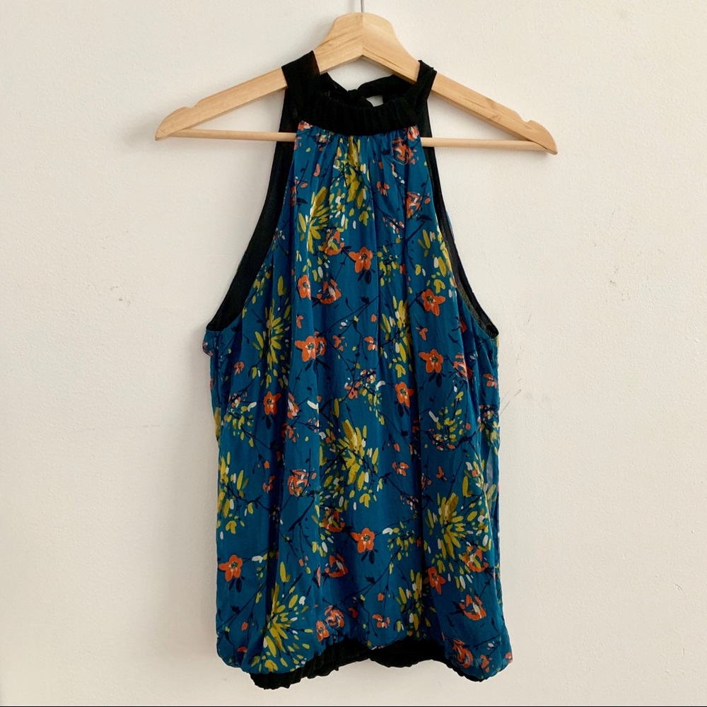 Zara Silk Halter Neck Floral Blouse Top Sz S